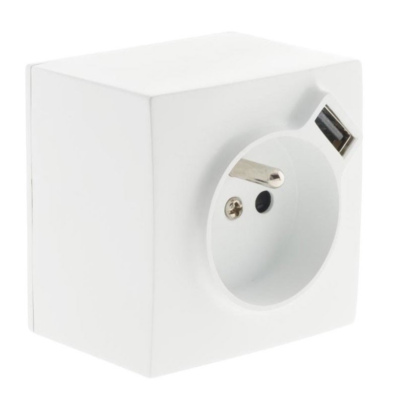 130468 PRISE SAILLIE 2P+T + USB 2.4A BLANC