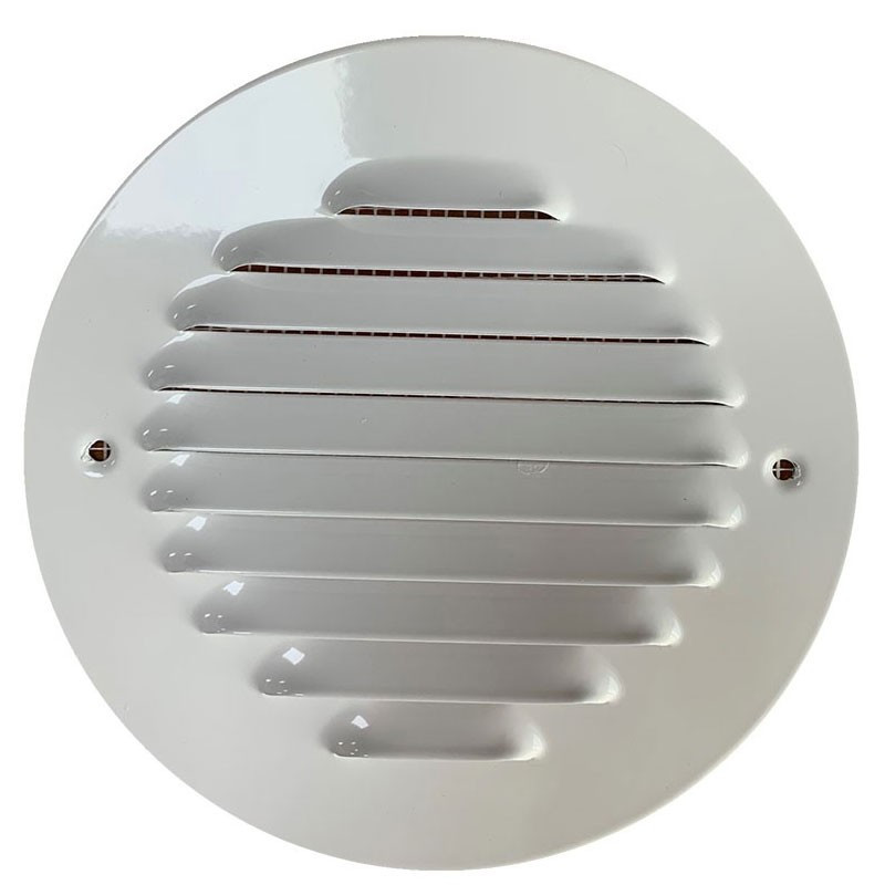 GRILLE RONDE A VISSER ACIER RONDE BLANC D142MM. L114MM + ECRAN