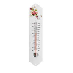 6080050 THERMOMETRE MURAL EXT METAL EPOXY BLANC FLEURS H30CM