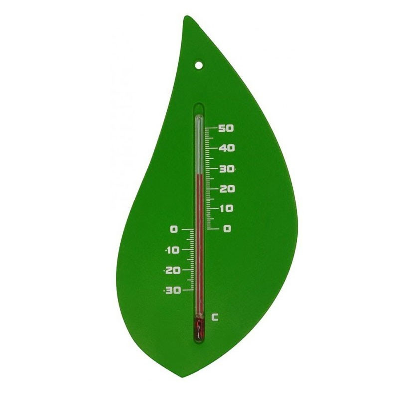 6080091 THERMOMETRE MURAL EXT PLASTIQUE VERT FEUILLE ARBRE H15CM