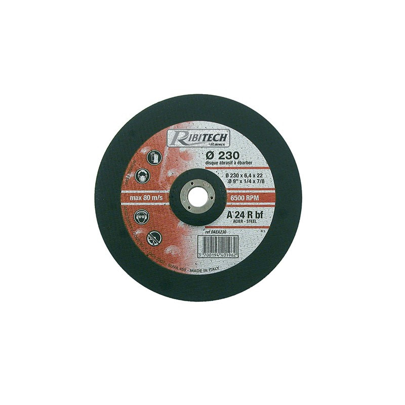 Ribitech - Disque Abrasif Ø230 Tronçonner Ebarber Acier 230X6,4X22,2 Ribitech - Disque Abrasif Ø230 Tronçonner Ebarber Acier 230X6,4X22,2