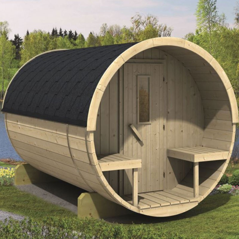 Tuindeco - Sauna tonneau en pin Ø 195 - L 250 cm avec shingle