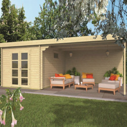 Tuindeco - Chalet bois massif - 45 mm - Gunnar - 10,6 m² + auvent de côté 17 m²