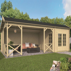 Tuindeco - Chalet bois massif 7,6 m² + 14 m² de terrasse - Couvert - Madrier 40 mm - Kukka