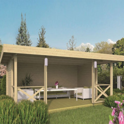 Tuindeco - Chalet bois massif ouvert -10 m² + 6 m² de terrasse - Couvert - Madrier 40 mm - Konstantin