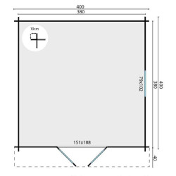 Tuindeco - Chalet bois massif 14,4 m² - 40 mm - Gunda