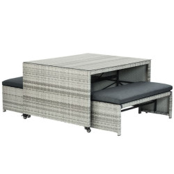 Tuindeco - Ensemble pique-nique Augusta 2 Wicker gris