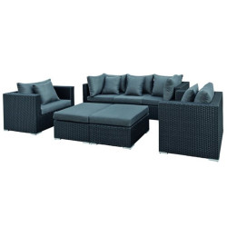 Tuindeco - Ensemble lounge Bakersfield Wicker Noir