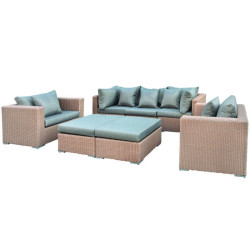 Tuindeco - Ensemble lounge Long beach Wicker Marron clair