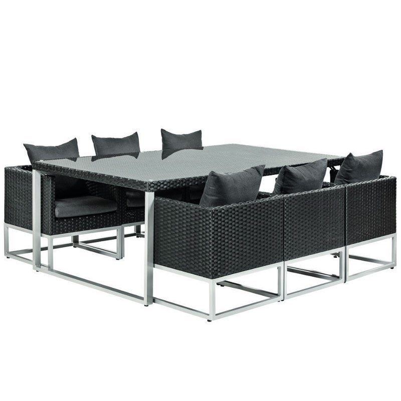 Tuindeco - Luxueux ensemble lounge diner Springfield Wicker noir