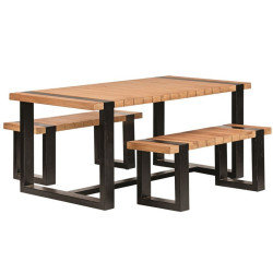 Tuindeco - Table + bancs - Teck et acier noir
