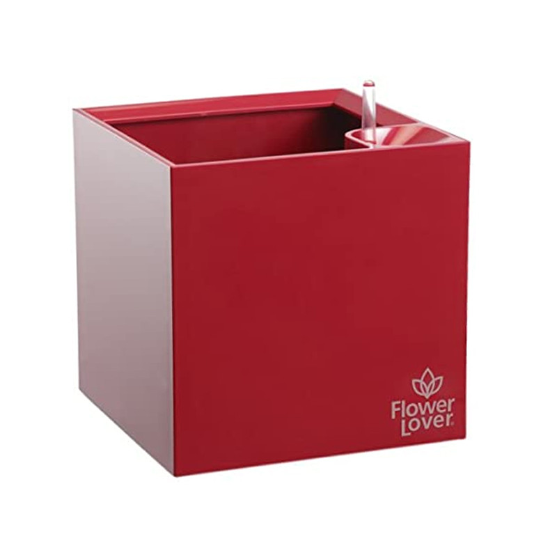 Flower Lover - Cubico pot auto irrigant - 21x21cm - Rouge