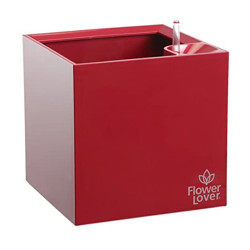 Flower Lover - Cubico pot auto irrigant - 27x27cm - Rouge