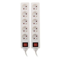 Zenitech - Lot de 2 blocs 5 prises 16A interrupteur Blanc