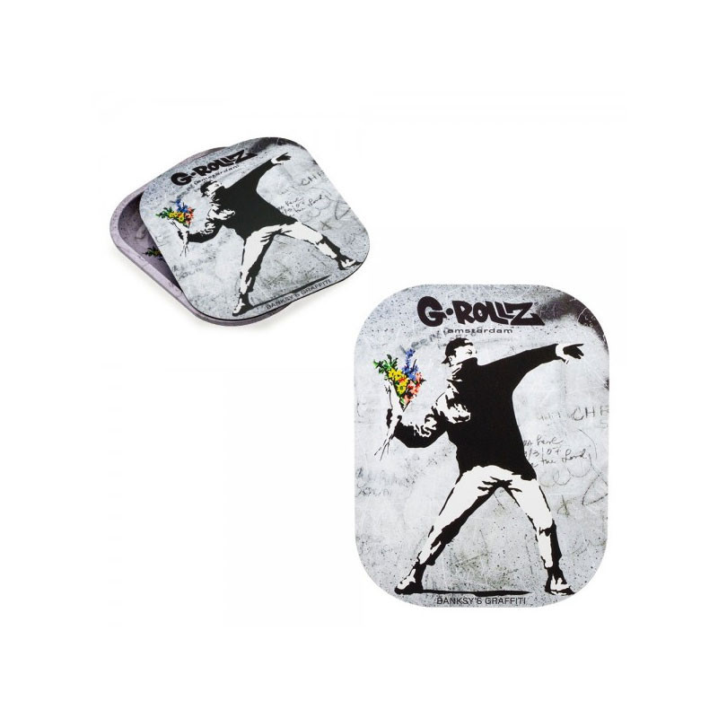 Plateau design métal + Couvercle aimant - Banksy's Graf Flower Thrower - 18x14cm - G-Rollz