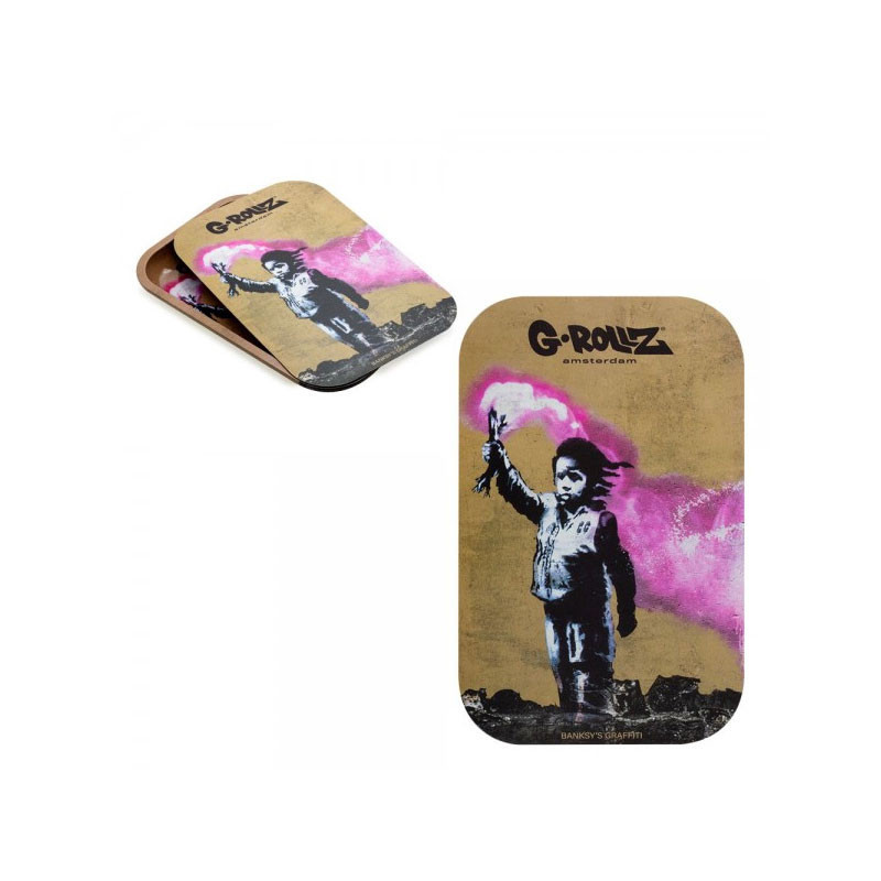 Plateau design métal + Couvercle aimant - Banksy's Graf Torch Boy  - 27,5x17,5cm - G-Rollz