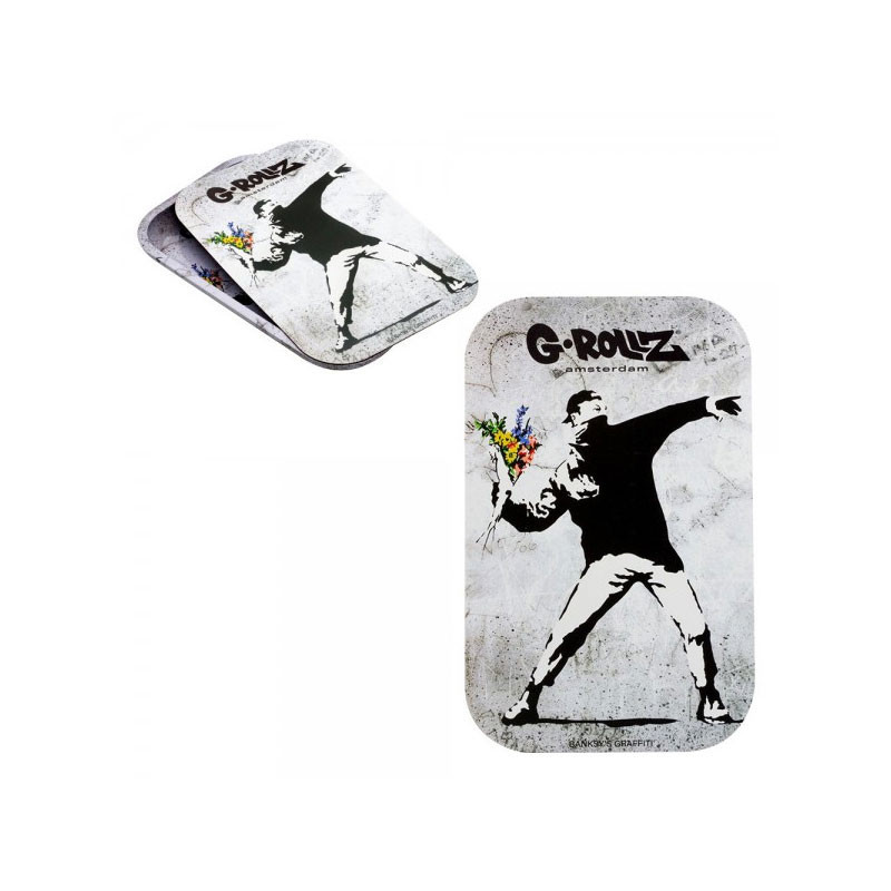 Plateau design métal + Couvercle aimant - Banksy's Graf Flower Thrower  - 27,5x17,5cm - G-Rollz