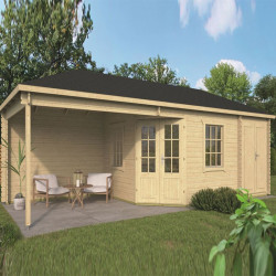 Tuindeco - Chalet bois massif - 45mm  - Olson + annexe + au vent de côté - 19.1m² (sur commande)