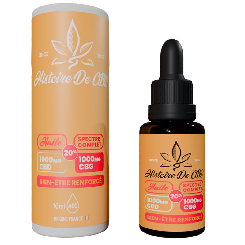 HISTOIRE DE CBD HUILE SPORT ET DIGESTION CBD.CBG ET CURCUMA 20% 10ML